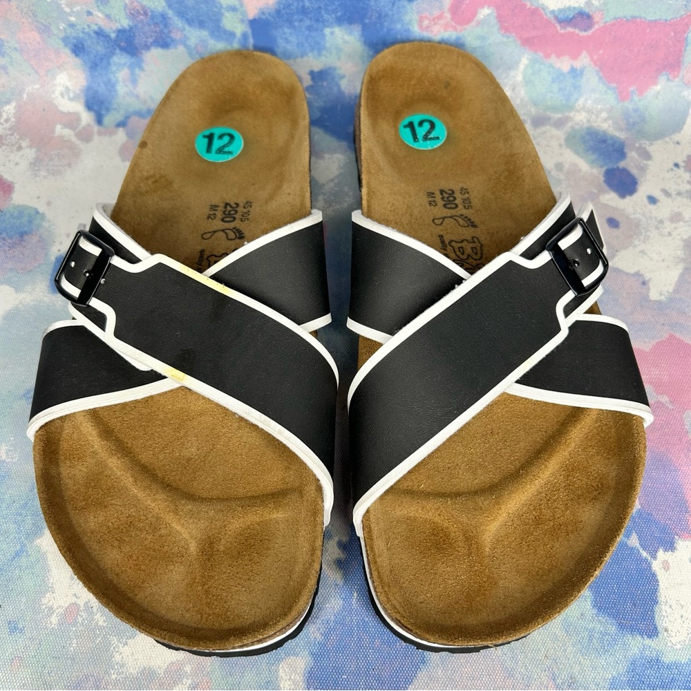 Birkenstock Men's Black Sandals with White Accents